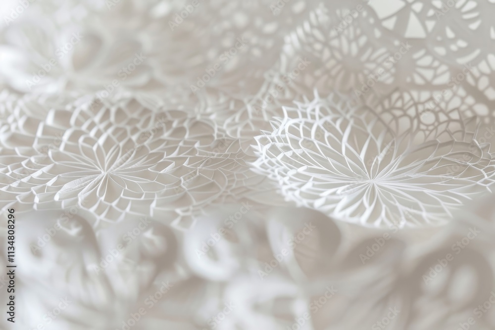 Poster delicate lace-like paper art features intricate floral and geometric patterns, beautifully crafted t