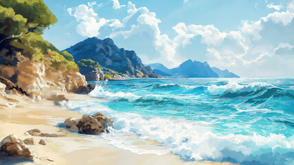 Beautiful Island Scenery of Cala s'Almunia Beach Bay in Mallorca with Mediterranean Views