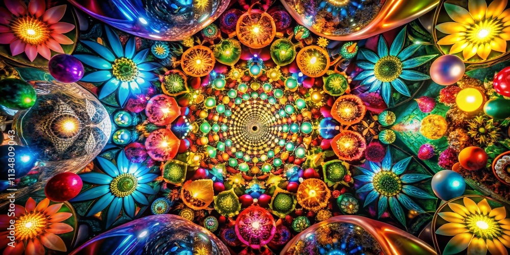 Poster capturing the essence of kaleidoscopic cacophony in low light photography: a vibrant fusion of color