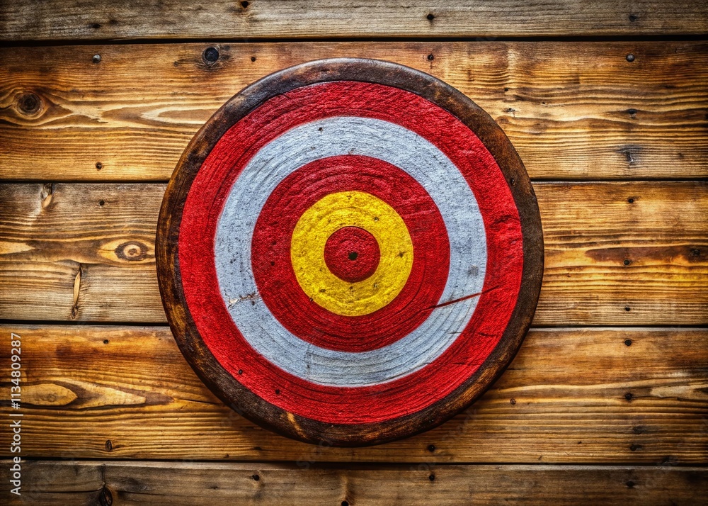 Poster capturing the essence of precision: a close-up of a target symbol on a rustic background, symbolizin