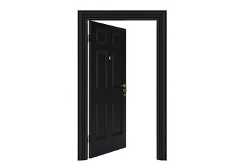 Open Black Door Isolated on PNG Transparent Background