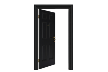 Open Black Door Isolated on PNG Transparent Background