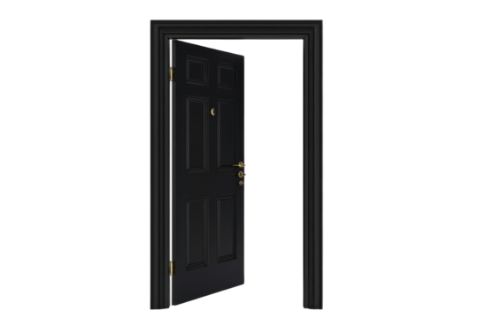 Open Black Door Isolated on PNG Transparent Background