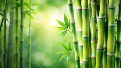 Fototapeta premium A Close-Up of a Lush Bamboo Forest with Vibrant Green Shoots and a Softly Blurred Background