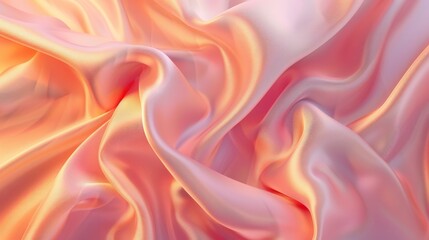 Obraz premium 3d render, abstract peachy pink background with silky drapery layers, folds and curves, textile waving, pastel gradient. Modern fashion wallpaper