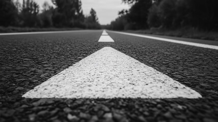 A road with a white arrow pointing to the right