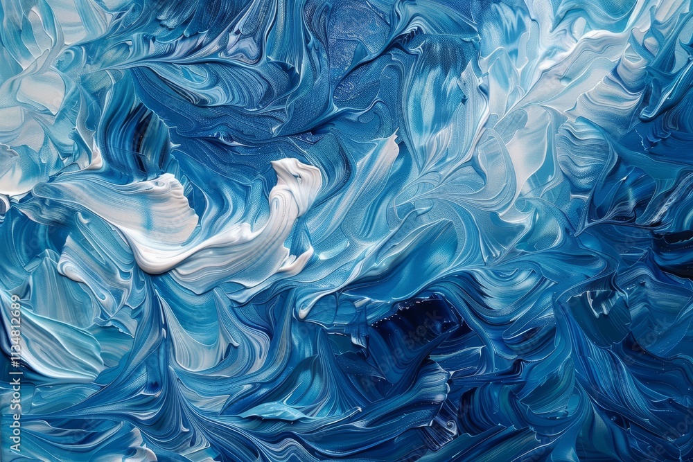 Aufkleber swirling patterns of blue and white paint create an abstract effect, evoking the movement of ocean w