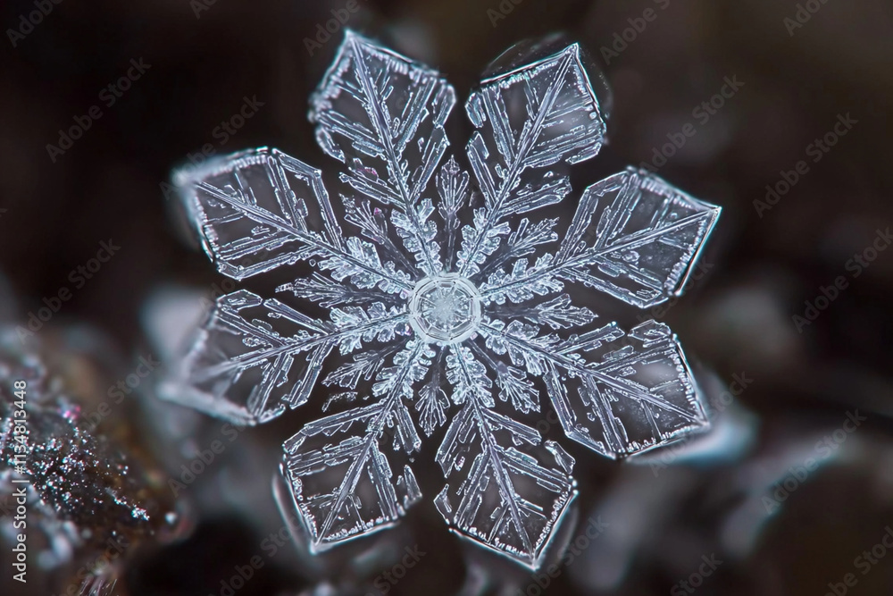 Poster intricate details of a snowflake captured up close