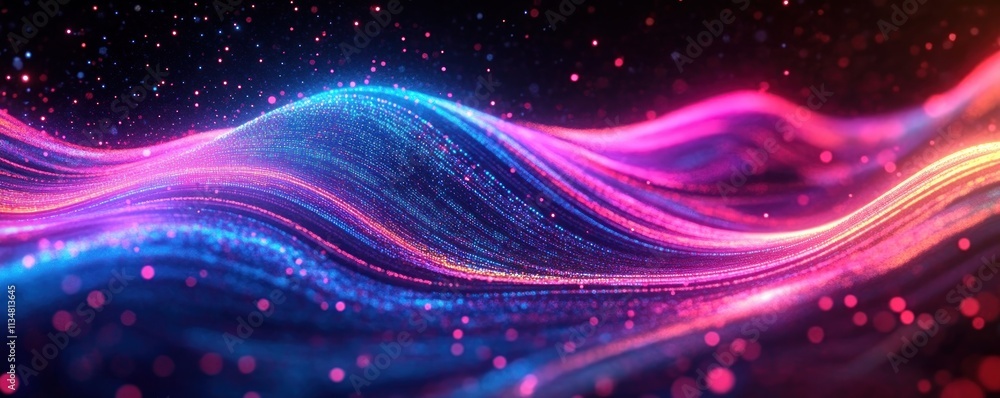 Poster abstract neon wave background for digital art technology ai data graphics modern design