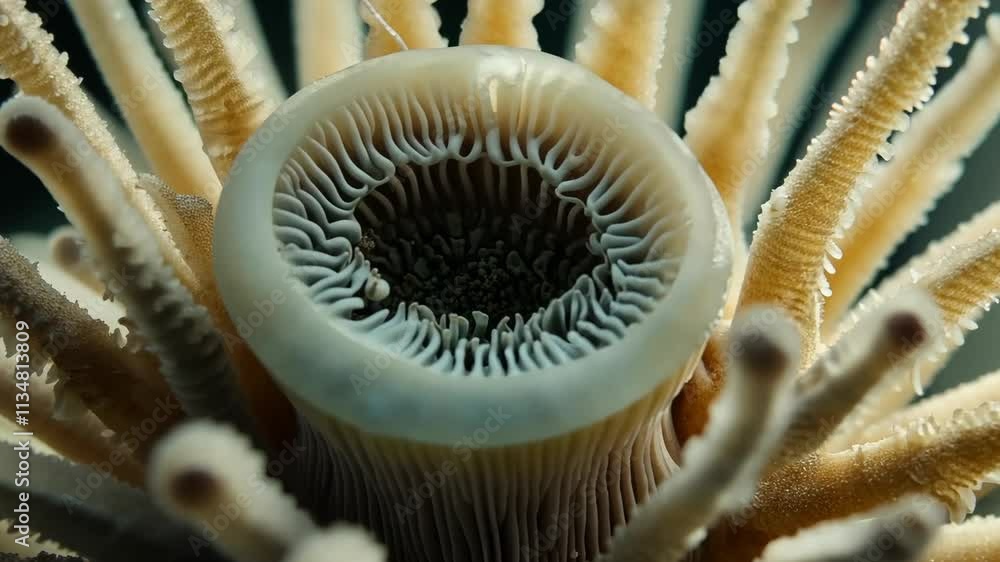 Poster close-up view of a sea creature showcasing intricate patterns and textures in its natural habitat un