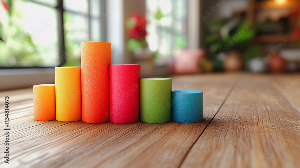 Aufkleber a stack of colorful blocks on a wooden table