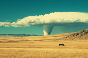 Fototapeta premium Tornado strikes flat plains