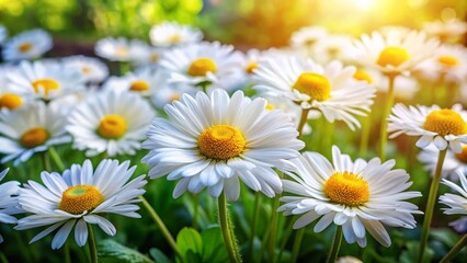Obraz premium Charming Blooming Daisies in a Vibrant Flower Bed Captured with Rule of Thirds for a Refreshing Nature Scene