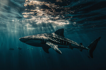 Fototapeta premium Whale shark gliding through the deep ocean waters