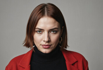 Obraz premium Woman in Red Jacket and Black Turtleneck - Studio Portrait