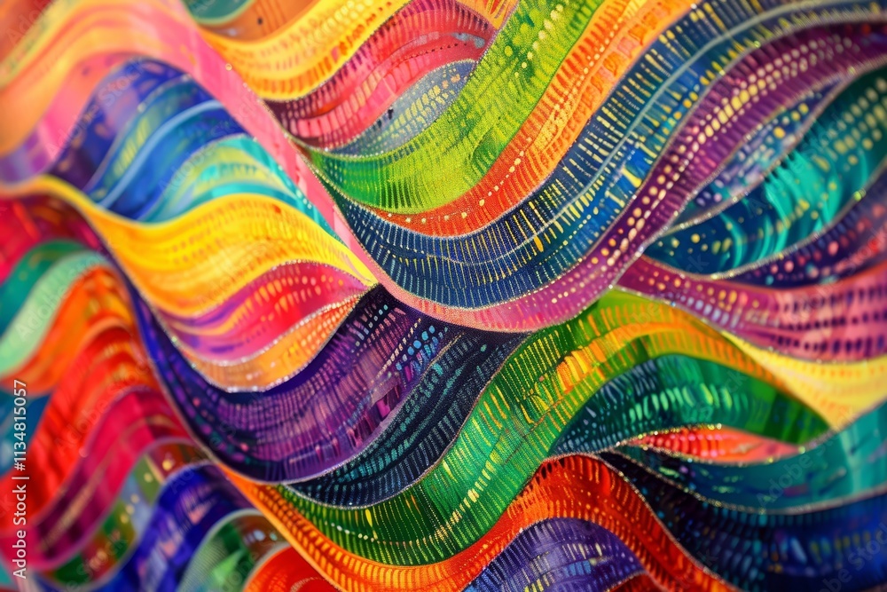 Poster waves of bright colors and intricate patterns create a captivating abstract representation that high