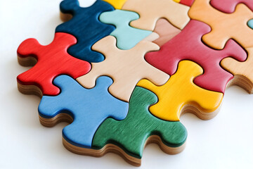 Obraz premium colorful wooden puzzle on white background