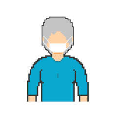 Pixel art masked grandmother in blue