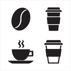 Simple Black and White Coffee Icons Set