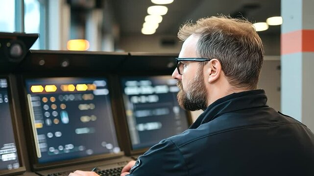 1_Train Conductor Monitoring Railway Signals in Control Room