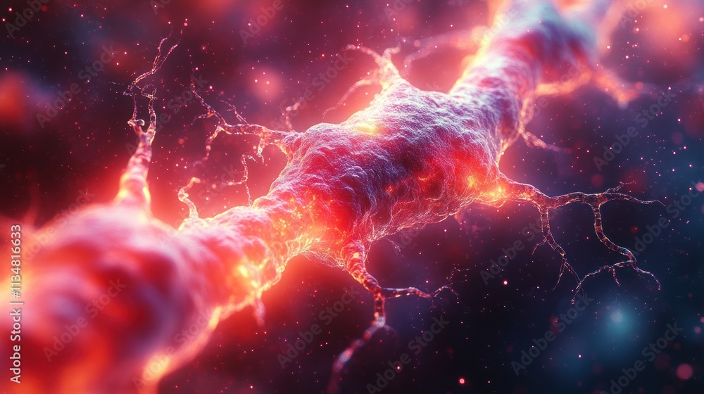 Poster microscopic view of a neuron: cellular structure and neural pathways