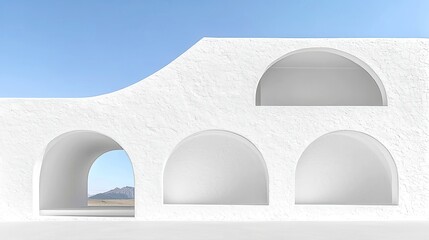 Minimalist Architecture in Patagonia, a fusion of classical arches and contemporary forms, showcasing striking geometries against a breathtaking natural landscape.