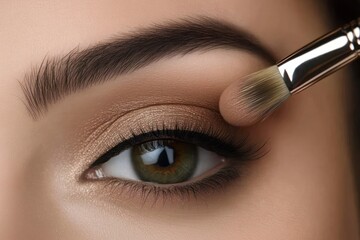 Naklejka premium Close up of woman's eye Caucasian young woman with soft make-up Mocha Mousse colored image