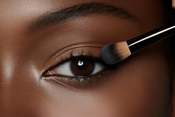 Close up of woman's eye Black young woman with soft make-up Mocha Mousse colored image