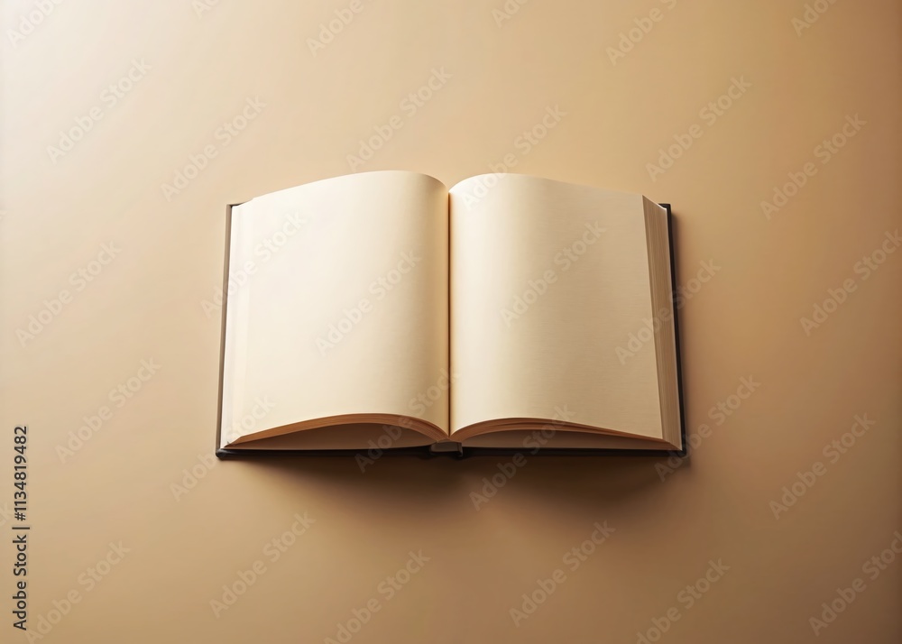 Poster clean and minimalistic open book mockup on a beige background with blank pages for creative design p
