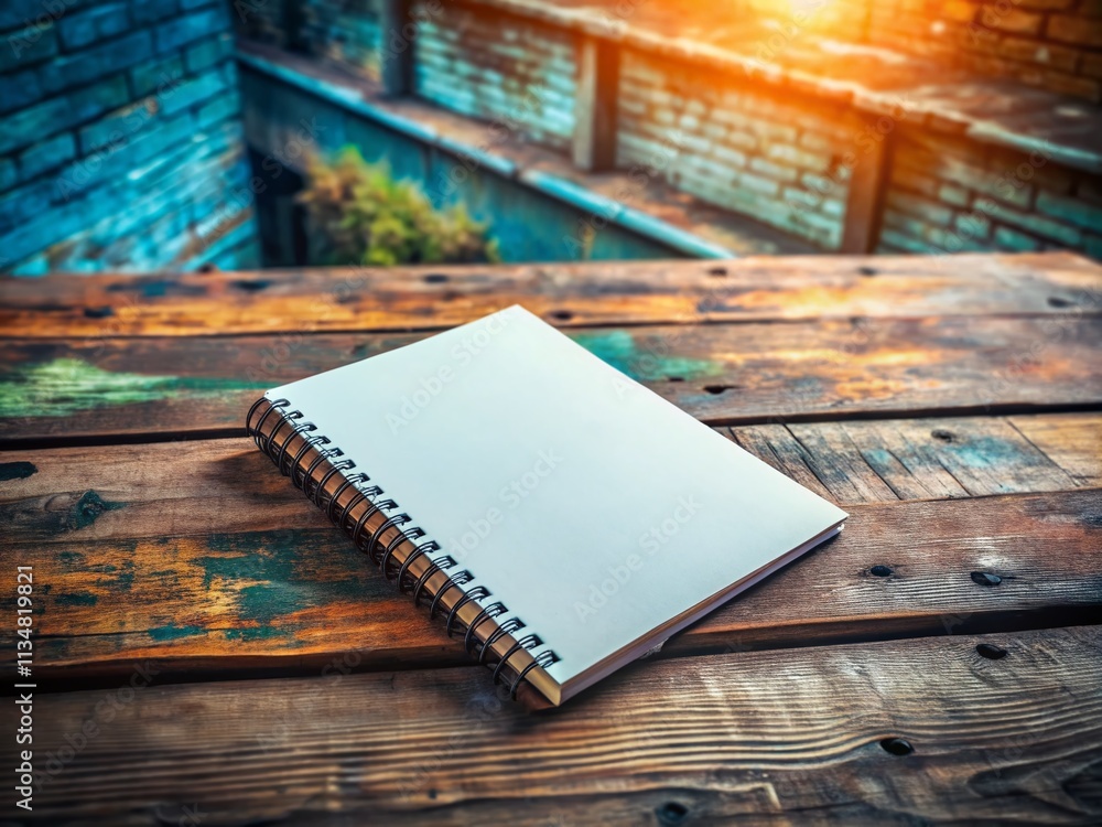 Poster clean spiralbound notebook mockup with blank cover on a rustic table perfect for urban exploration p