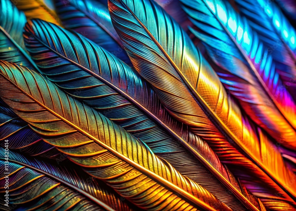 Poster closeup background of metal feathers texture highlighting intricate patterns and reflections in a do