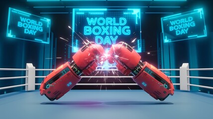 Fototapeta premium A close-up of two shiny red boxing gloves, punching toward each other in slow motion, surrounded by a fiery explosion ai generated