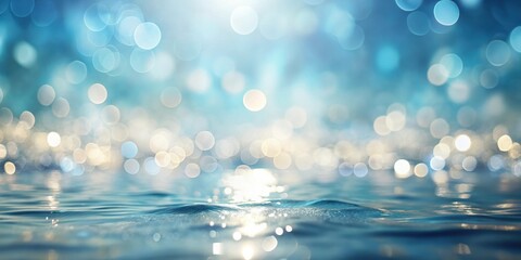 Sparkling Water Surface with Defocused Blue and White Lights