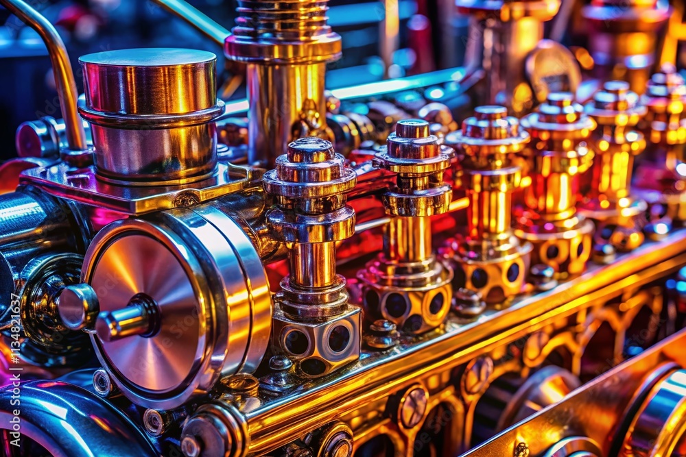 Poster close-up exploration of an engine model showcasing intricate details and precision craftsmanship in 