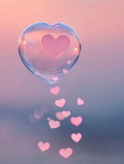 Valentine's mood - A dreamy composition of soft pink hearts floating gracefully over a delicate pastel background, exuding love and romance.