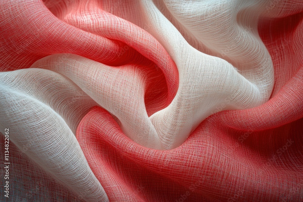 Aufkleber crumpled red fabric with white stripe high contrast texture background