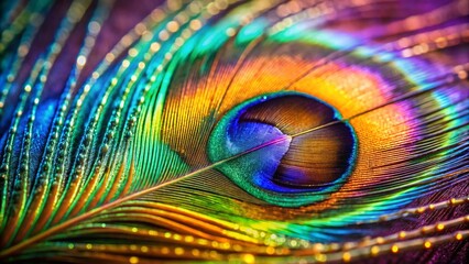 Naklejka premium Closeup Long Exposure of Vibrant Peacock Feather's Iridescent Colors and Intricate Patterns, Capturing the Beauty of Nature in Fine Detail