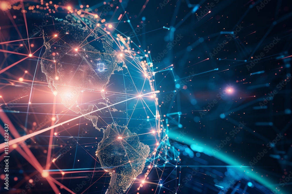Poster this captivating visual illustrates the earth enveloped in a digital web, highlighting connections t