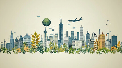 creative logo design features green globe integrated travel icons like planes and suitcases reflecting commitment sustainable tourism.