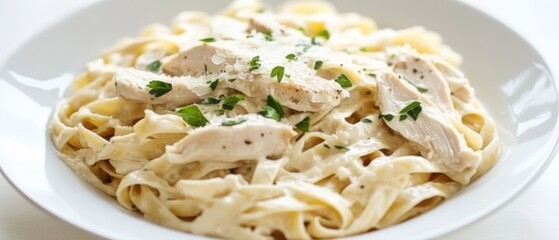 Creamy Chicken Alfredo Pasta Dish, Gourmet Italian Food Photography