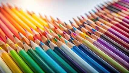 A vibrant spectrum of colored pencils, arranged in a harmonious pattern, showcasing a rainbow of hues, each pencil a brushstroke waiting to be unleashed on paper.