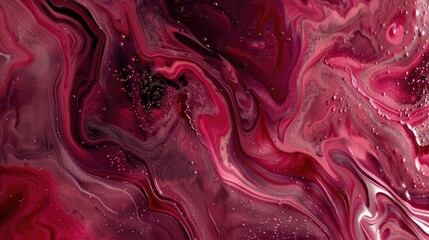 4k Amazing abstract maroon curved silk texture. 3d banner dark royal red color. Oil marble trendy dynamic art with glowing effect. Wavy fluid modern deluxe background. Passion lovely banner. Romantic