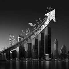 Growth concept: nature and urban architecture blending for sustainable progress