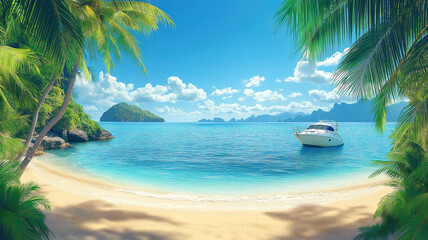 Scenic Thailand Beach on a Tropical Island with Travel Boats in the Clear Summer Sea
