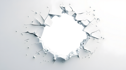 Broken hole white wall texture background fracture