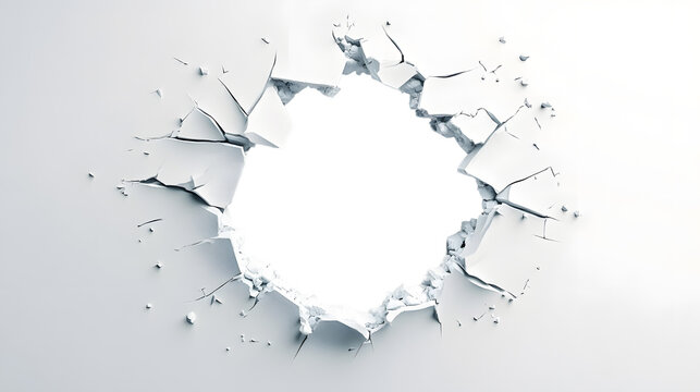 Broken hole white wall texture background fracture