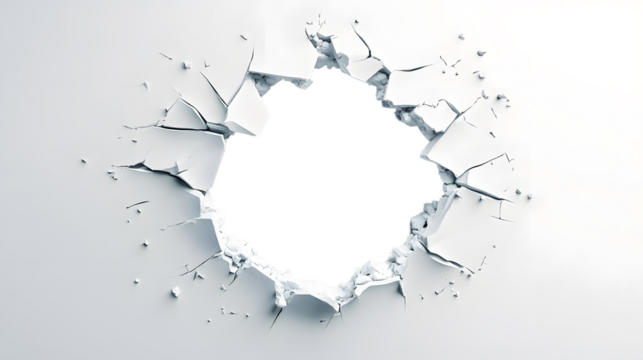 Broken hole white wall texture background fracture