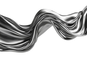 Obraz premium Silver Cloth Flows and Waves isolated on png transparent background.