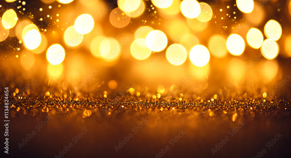 Poster golden bokeh background with sparkling lights and soft focus effect