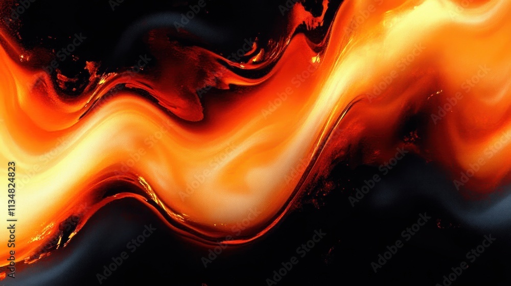Poster abstract flowing gradient background in warm orange and black tones with smooth texture and dramatic